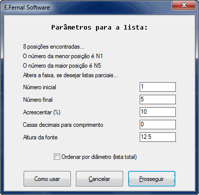 Lista de ferros, definindo par&acirc;metros...